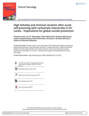 High Lethality and Minimal Variation After Acute Self-Poisoning with Carbamate Insecticides in Sri Lanka – Implications for Global Suicide Prevention