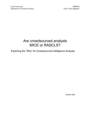 Are Crowdsourced Analysts MICE Or RASCLS?