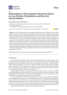 Rotomolding of Thermoplastic Elastomers Based on Low-Density Polyethylene and Recycled Natural Rubber