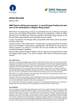 Joint Press Release OMVP & Romgaz