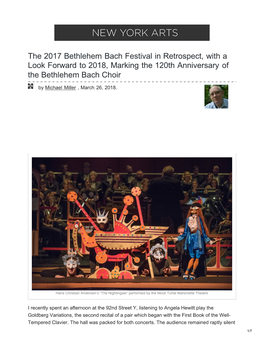 The 2017 Bethlehem Bach Festival in Retrospect, with a Look Forward to 2018, Marking the 120Th Anniversary of the Bethlehem Bach Choir