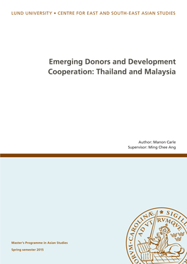 Emerging Donors and Development Cooperation: Thailand and Malaysia