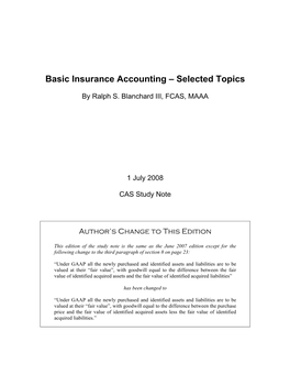 Basic Insurance Accounting—Selected Topics