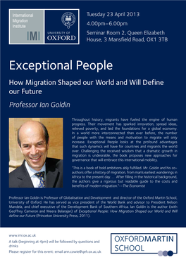 Exceptional People How Migration Shaped Our World and Will Define Our Future Professor Ian Goldin