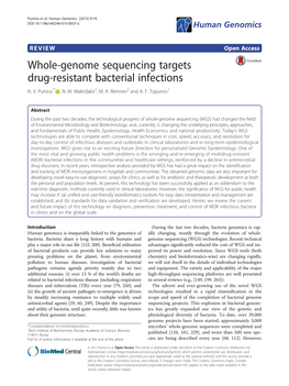 Whole-Genome Sequencing Targets Drug-Resistant Bacterial Infections N