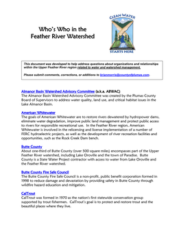 Who's Who in the Feather River Watershed