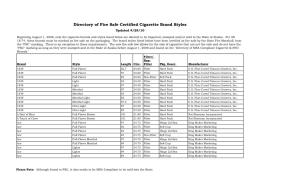 Directory of Fire Safe Certified Cigarette Brand Styles Updated 4/29/10