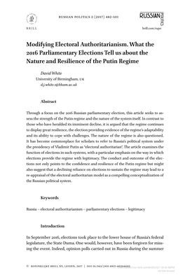 Modifying Electoral Authoritarianism. What the 2016 Parliamentary Elections Tell Us About the Nature and Resilience of the Putin Regime