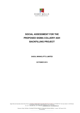 Social Assessment for the Proposed Sigma Colliery Ash Backfilling Project