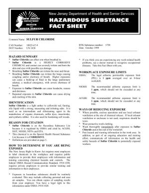 Sulfur Chloride Hazard Summary Identification