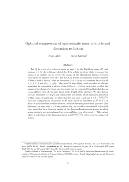 Optimal Compression of Approximate Inner Products and Dimension Reduction