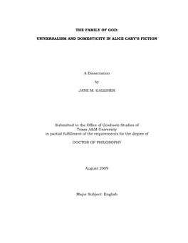 The Family of God: Universalism and Domesticity in Alice Cary’S Fiction