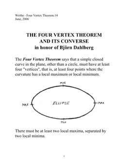 Writhe - Four Vertex Theorem.14 June, 2006
