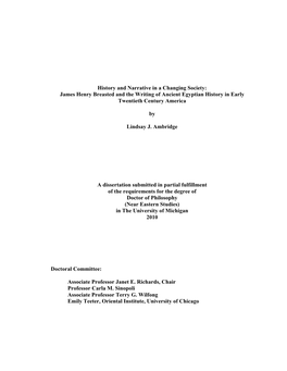 History and Narrative in a Changing Society: James Henry Breasted and the Writing of Ancient Egyptian History in Early Twentieth Century America