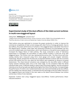 Experimental Study of the Duct-Effects of the Tidal Current Turbines in Multi-Row-Staggered Layout