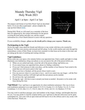Maundy Thursday Vigil Holy Week 2021