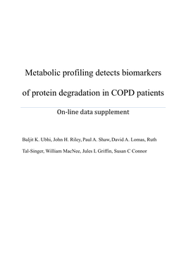 Metabolic Profiling Detects Biomarkers of Protein Degradation in COPD Patients