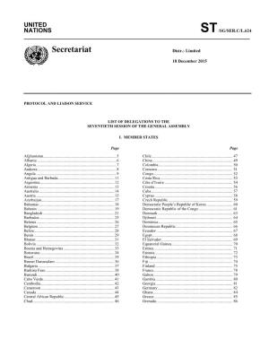 List of Delegations to the Seventieth Session of the General Assembly
