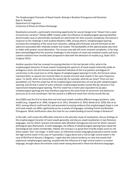 The Oropharyngeal Character of Nasal Vowels: Raising in Brazilian Portuguese and Romanian Ryan K