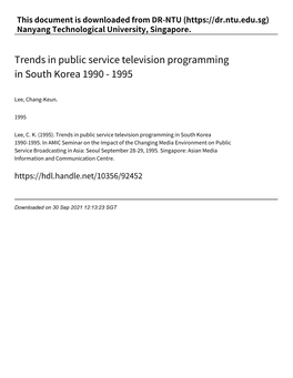 Trends in Public Service Television Programming in South Korea 1990 ‑ 1995