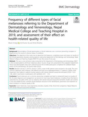 Frequency of Different Types of Facial Melanoses Referring to the Department of Dermatology and Venereology, Nepal Medical Colle