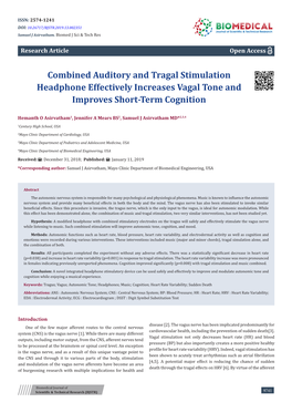 Combined Auditory and Tragal Stimulation Headphone Effectively Increases Vagal Tone and Improves Short-Term Cognition