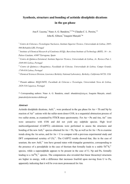 Synthesis, Structure and Bonding of Actinide Disulphide Dications in the Gas Phase