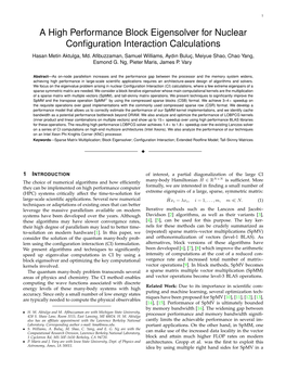 A High Performance Block Eigensolver for Nuclear Conﬁguration Interaction Calculations Hasan Metin Aktulga, Md