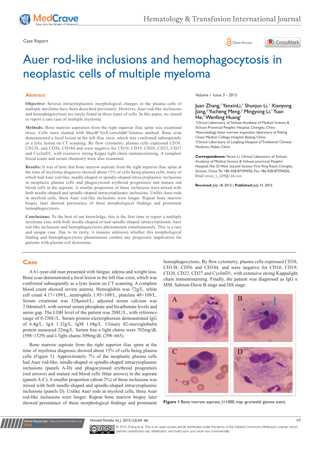 Auer Rod-Like Inclusions and Hemophagocytosis in Neoplastic Cells of Multiple Myeloma