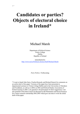 Candidates Or Parties? Objects of Electoral Choice in Ireland*