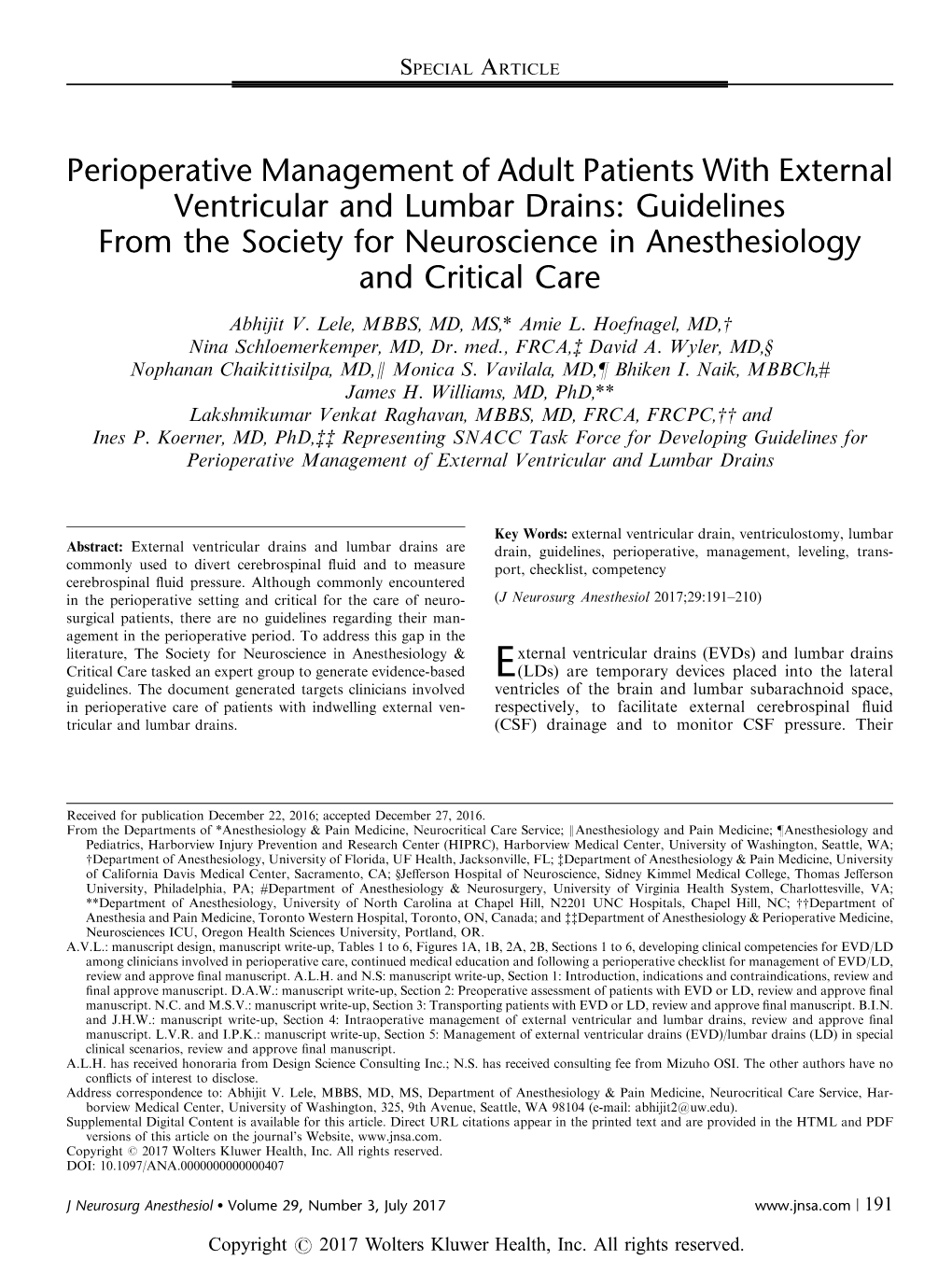 Perioperative Management of Adult Patients with External Ventricular