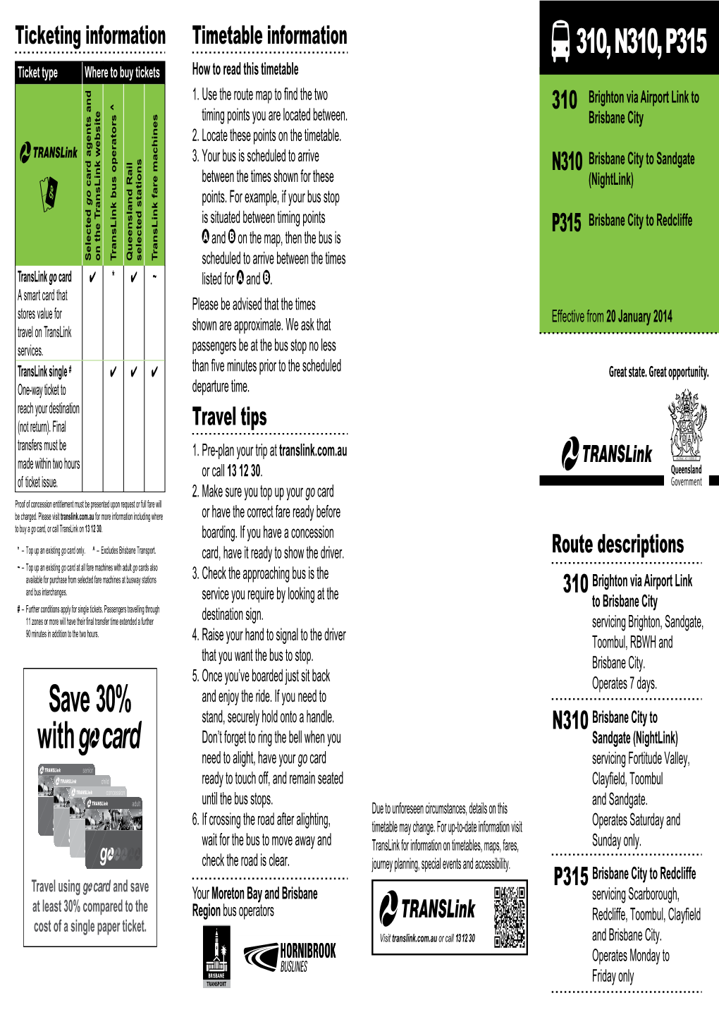 310, N310, P315 Ticket Type Where to Buy Tickets How to Read This Timetable 1