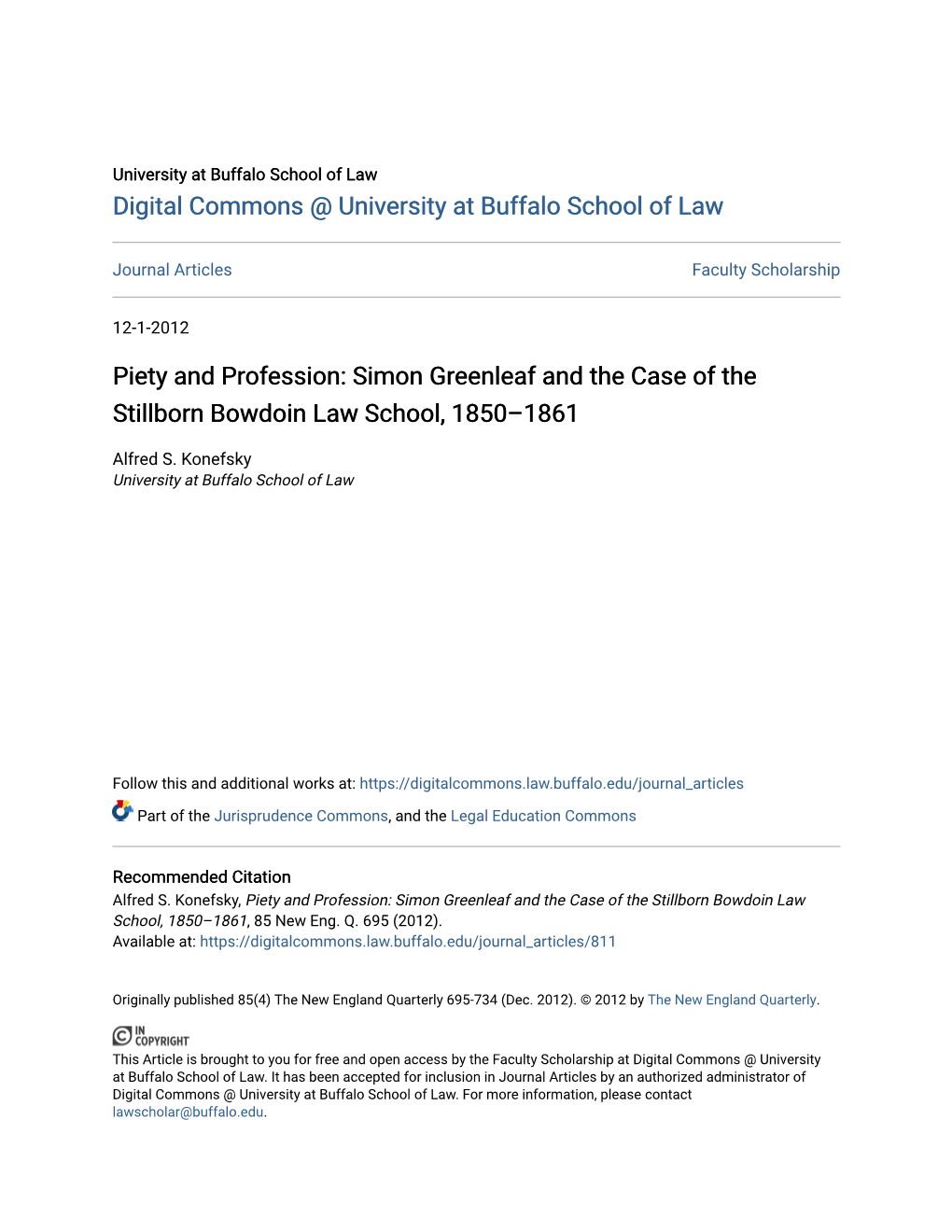 Simon Greenleaf and the Case of the Stillborn Bowdoin Law School, 1850–1861