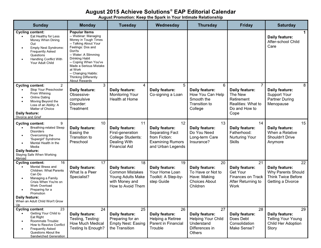 January 2009 Achieve Solutions? EAP Editorial Calendar