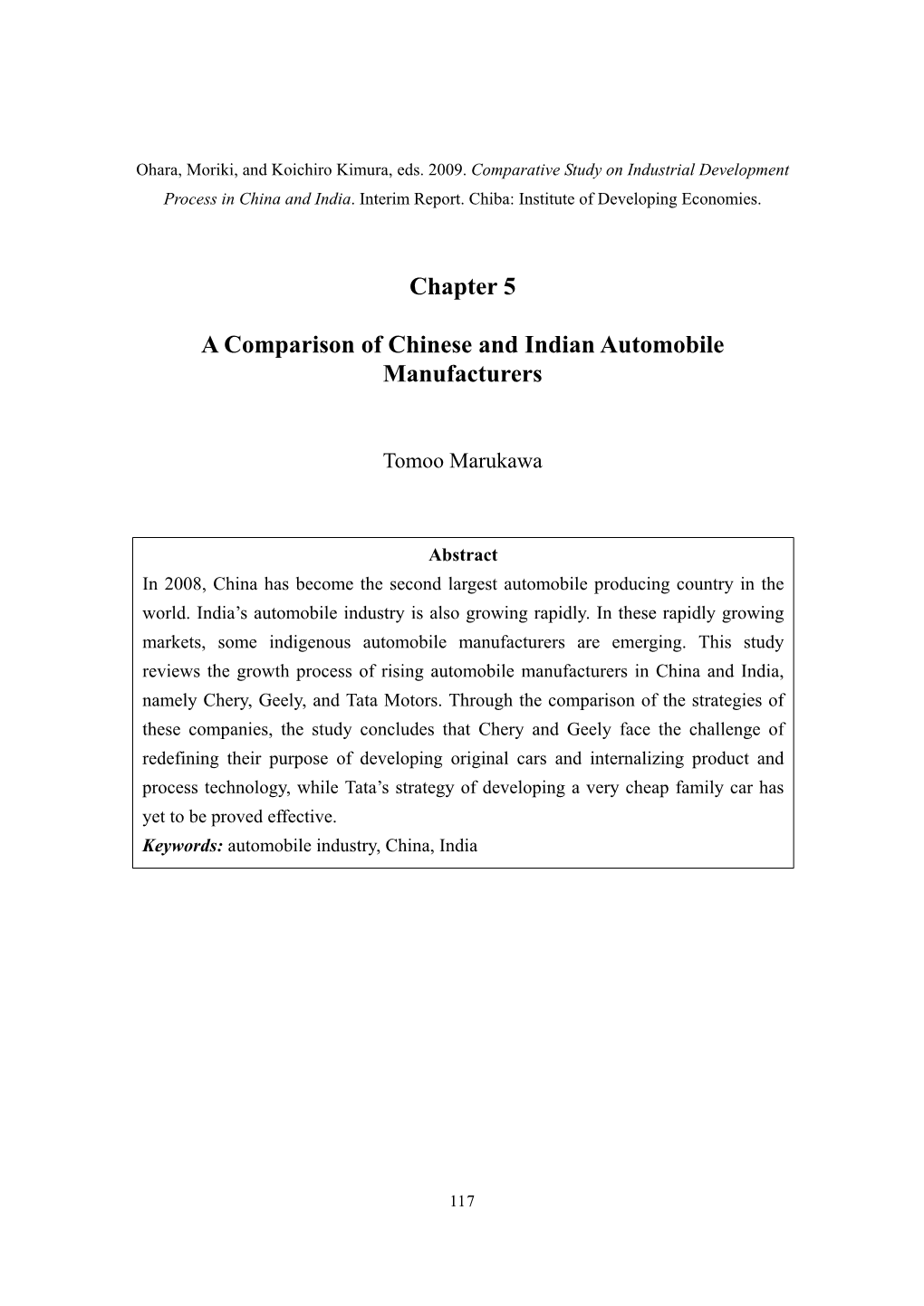 Chapter 5 a Comparison of Chinese and Indian Automobile Manufacturers