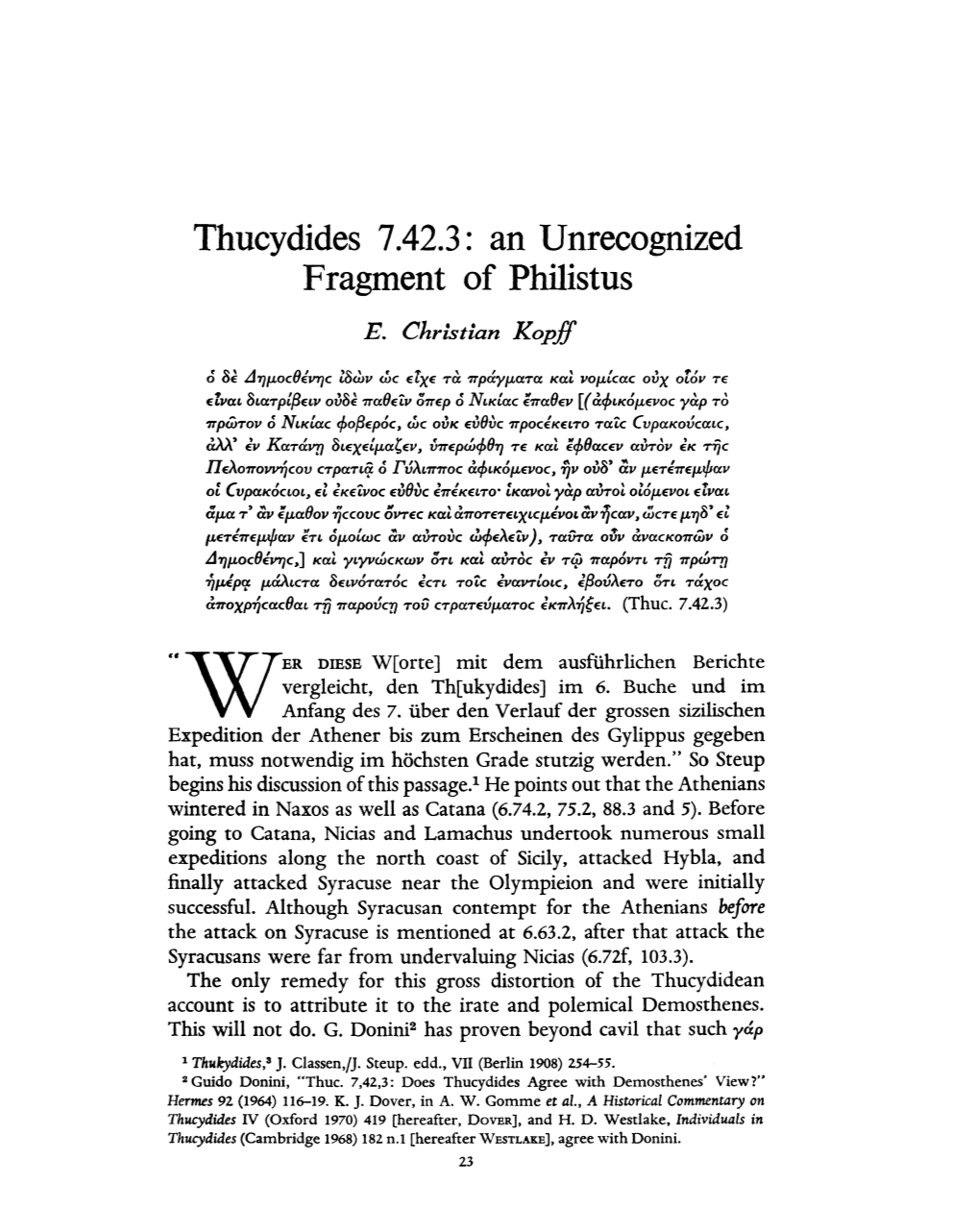 Thucydides 7.42.3: an Unrecognized Fragment of Philistus