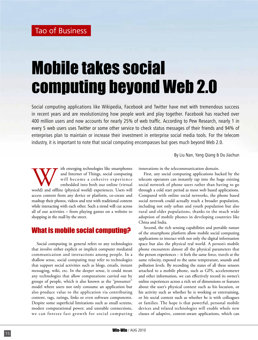 Mobile Takes Social Computing Beyond Web 2.0