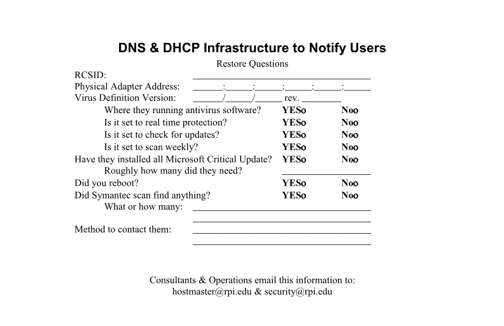 DNS & DHCP Infrastructure to Notify Users