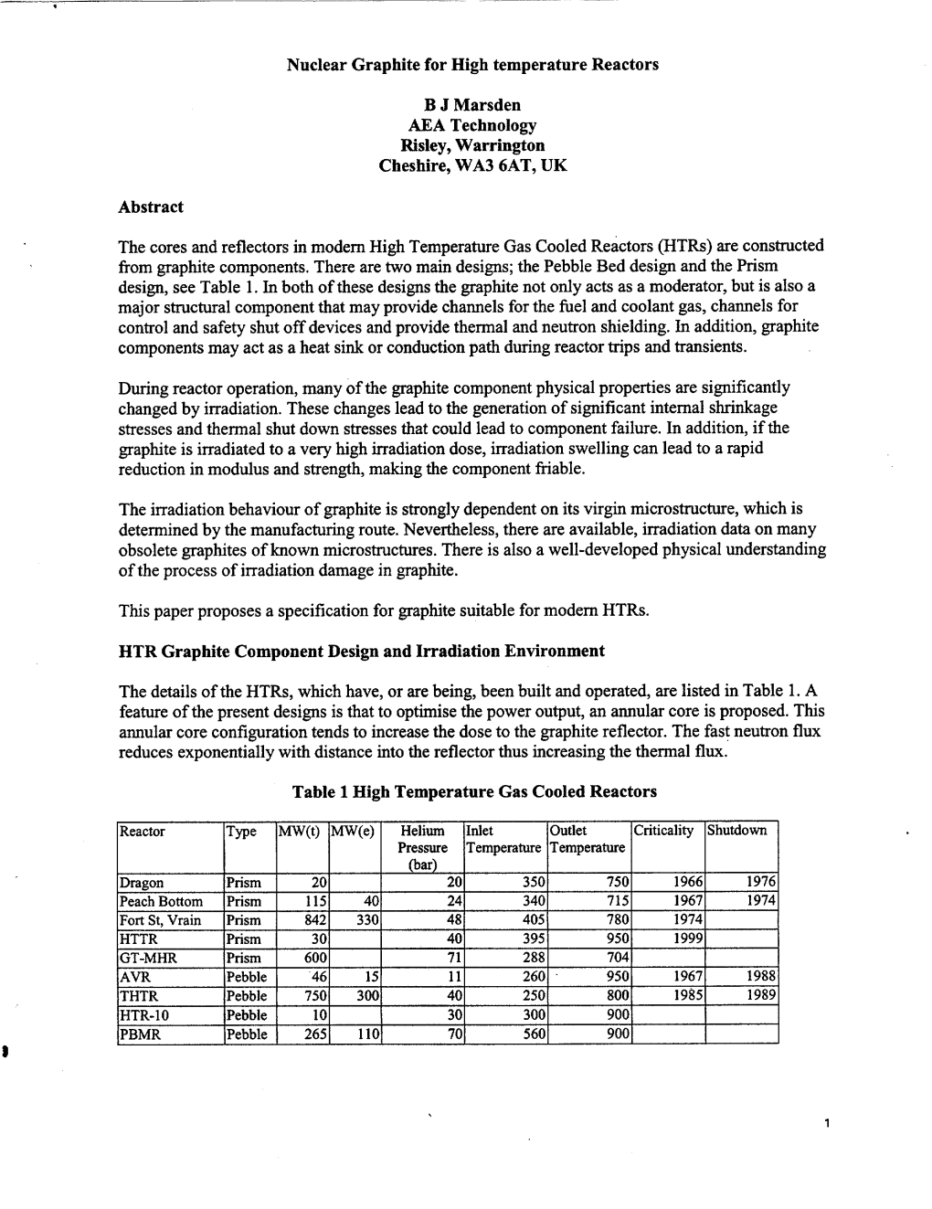 Nuclear Graphite for High Temperature Reactors