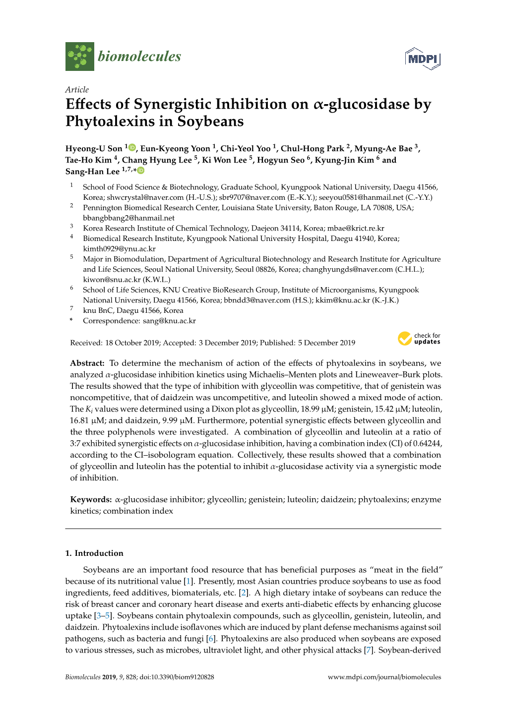 Effects of Synergistic Inhibition on Α-Glucosidase by Phytoalexins In