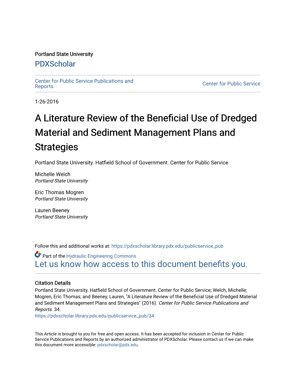 A Literature Review of the Beneficial Use of Dredged Material and Sediment Management Plans and Strategies