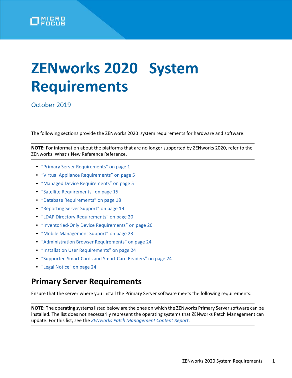 Zenworks 2020 System Requirements October 2019