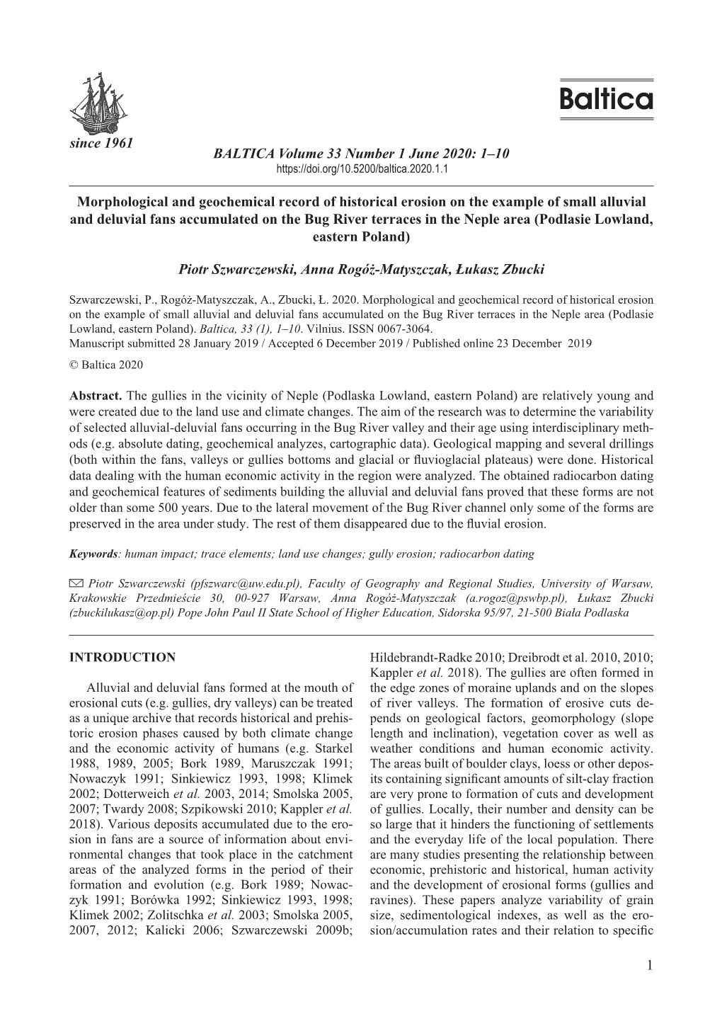 1 Since 1961 Morphological and Geochemical Record of Historical