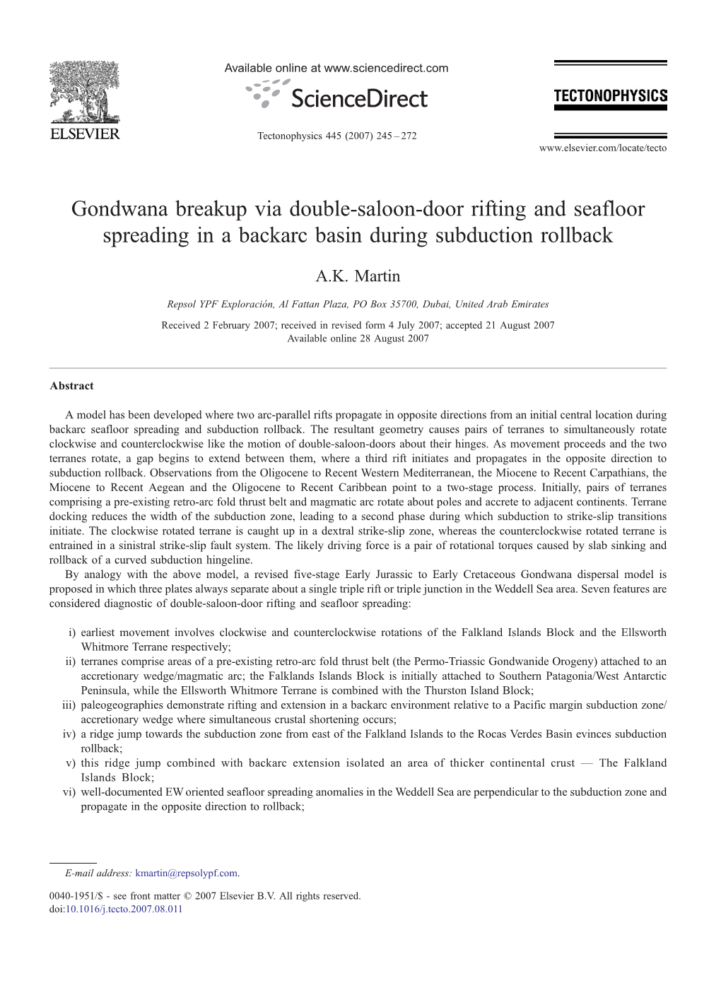 Gondwana Breakup Via Double-Saloon-Door Rifting and Seafloor Spreading in a Backarc Basin During Subduction Rollback