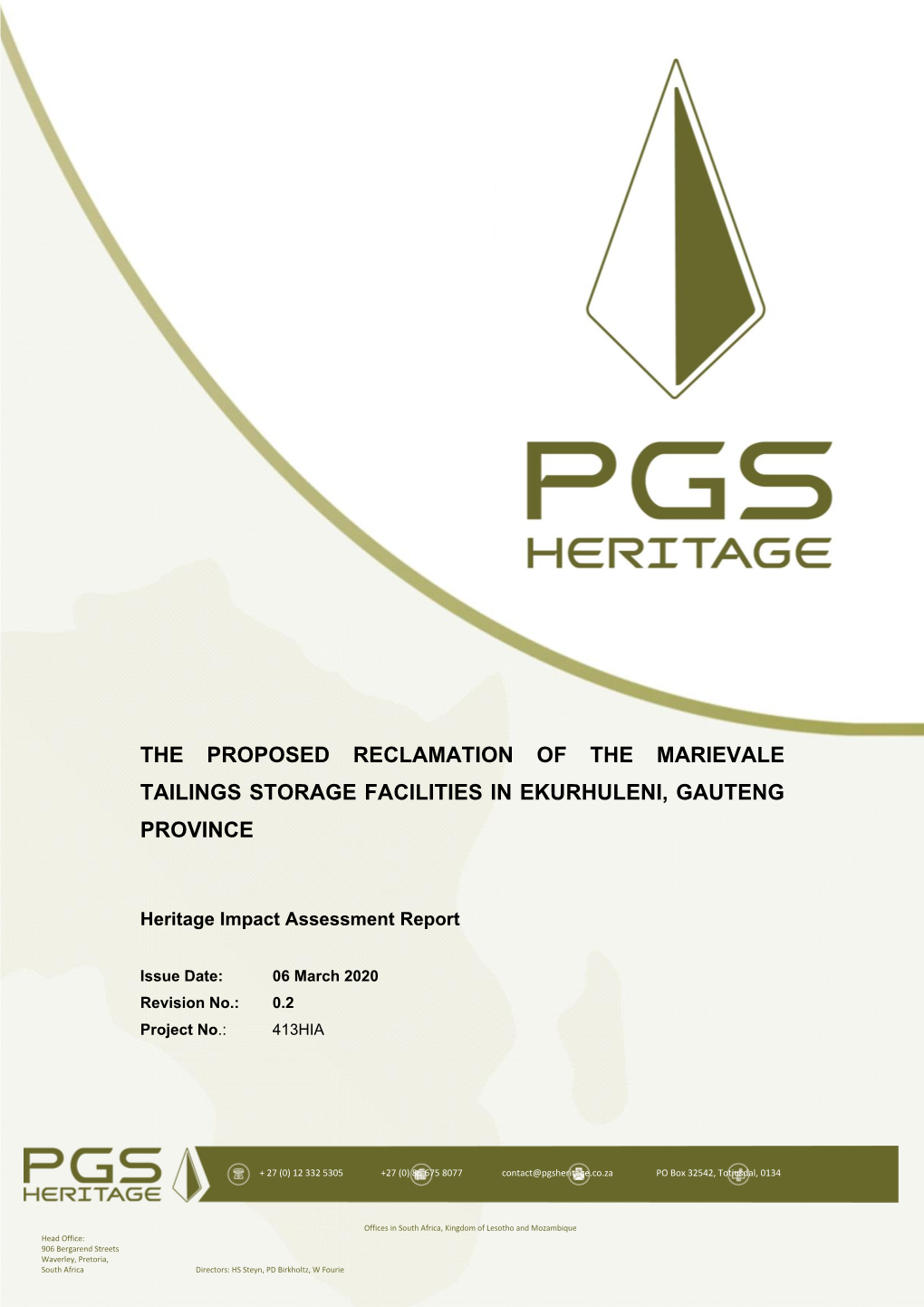 The Proposed Reclamation of the Marievale Tailings Storage Facilities in Ekurhuleni, Gauteng Province