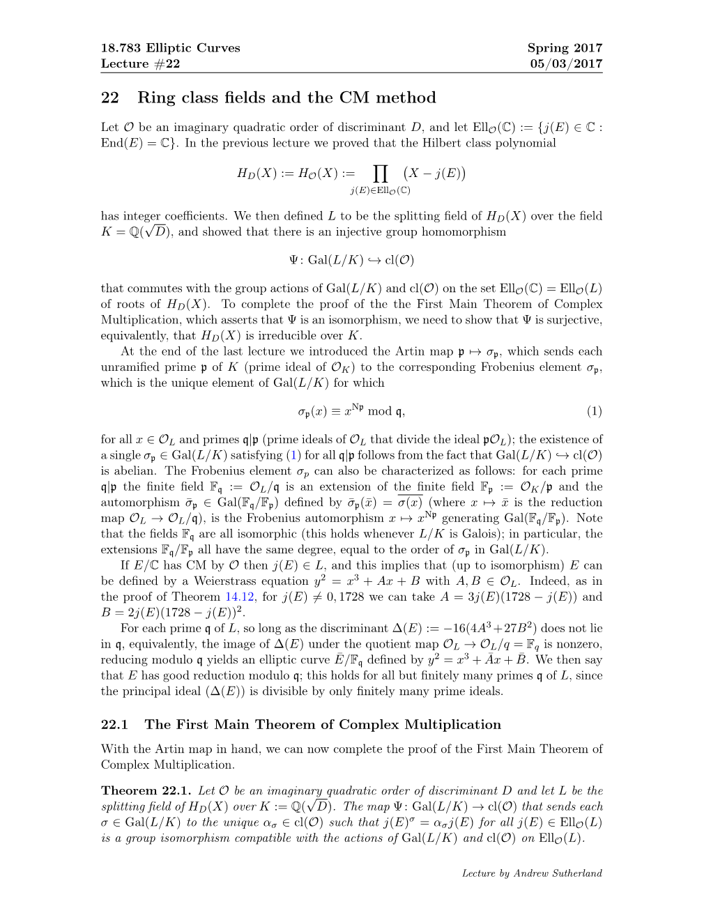 22 Ring Class Fields and the CM Method