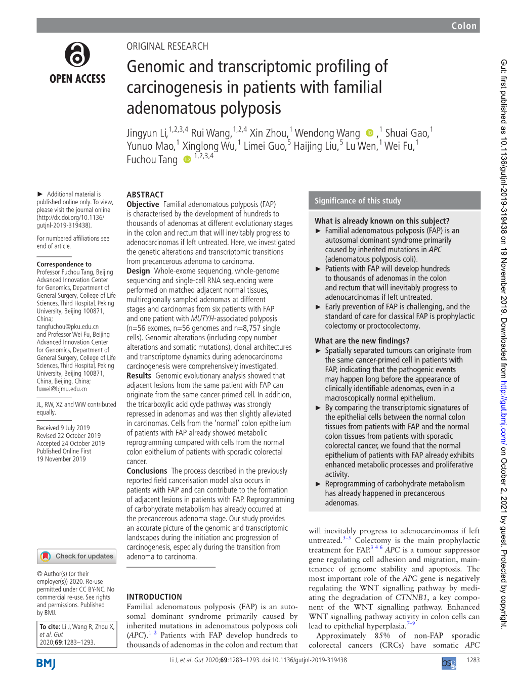 Genomic and Transcriptomic Profiling of Carcinogenesis in Patients With