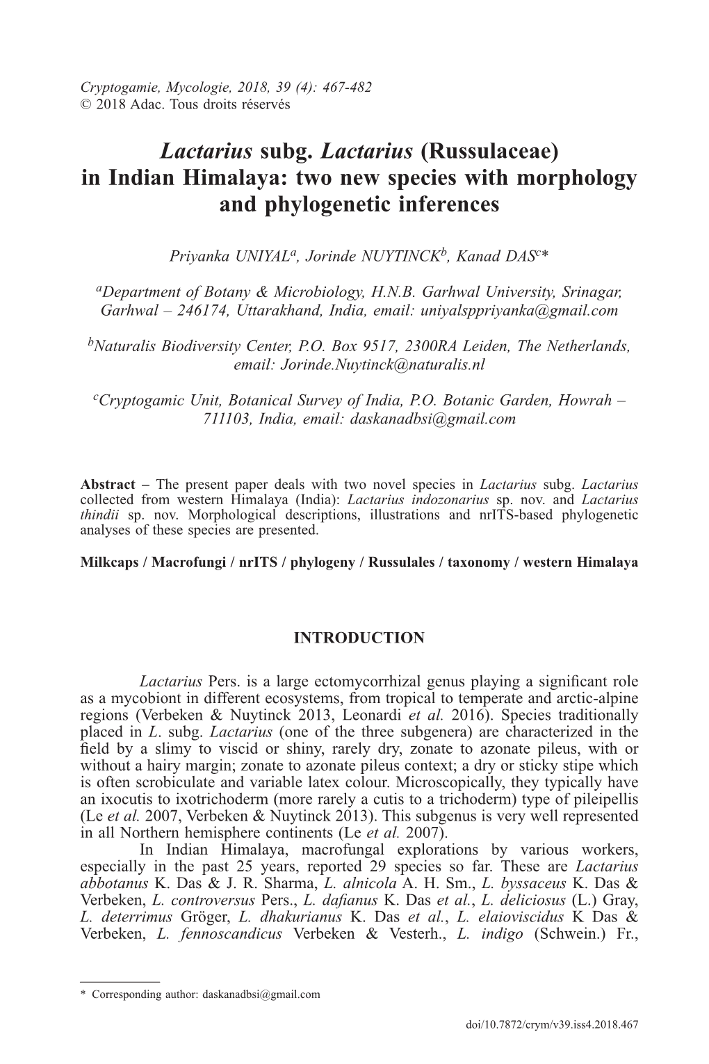 In Indian Himalaya: Two New Species with Morphology and Phylogenetic Inferences