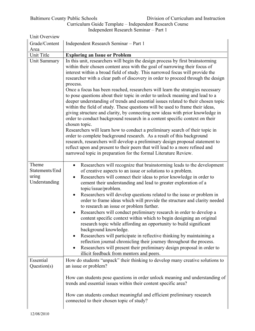 Baltimore County Public Schools Division of Curriculum and Instruction s1