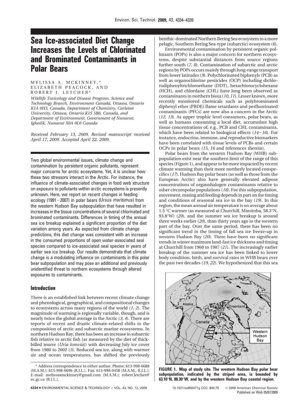 Sea Ice-Associated Diet Change Increases the Levels of Chlorinated